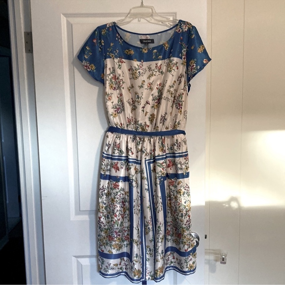 ModCloth Blue and White Floral Paneled Midi Dress